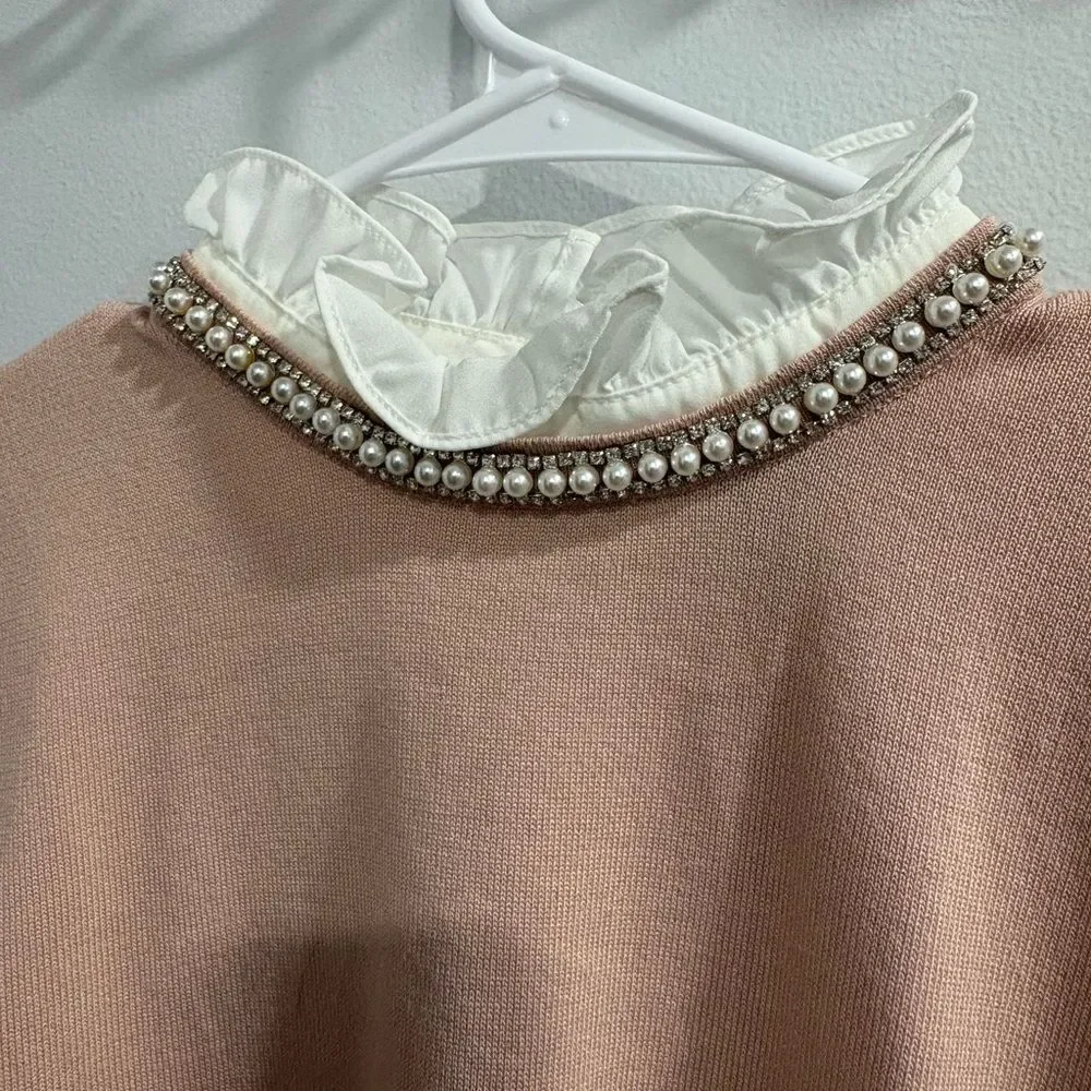 Cable & Gauge Pink and White Cowl Neck Sweater - Picture 7 of 12
